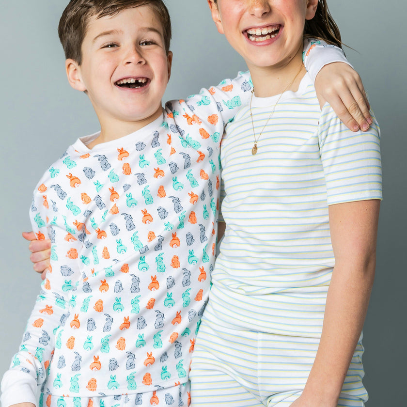 The Organic Short Sleeve Pajama Set [Lemon Double Stripe]