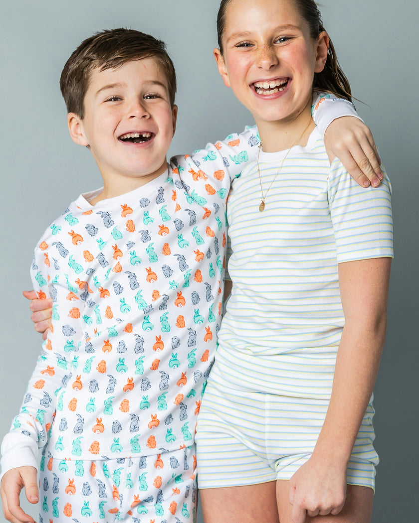 The Organic Short Sleeve Pajama Set [Lemon Double Stripe]