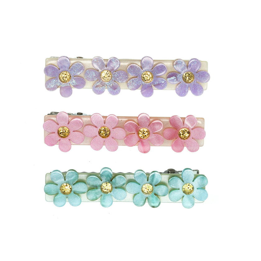SPR - Flowers Blue Purple Pink Shimmer Hair Clips