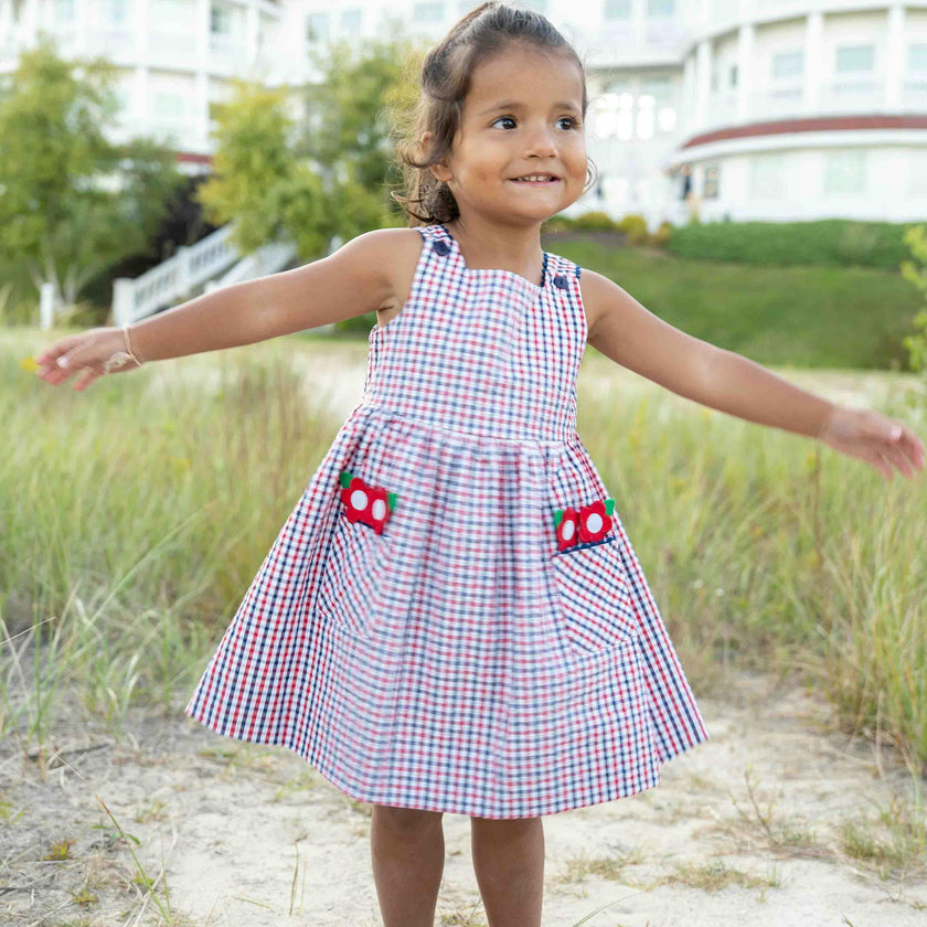 Plaid Seersucker Dress With Flowers