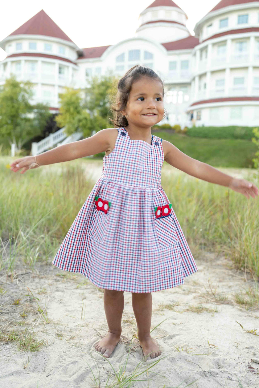 Plaid Seersucker Dress With Flowers