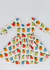 3/4 Sleeve Twirl Dress in Colorful Apples