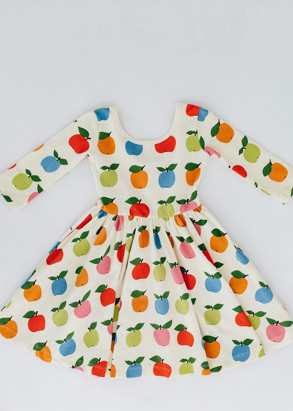 3/4 Sleeve Twirl Dress in Colorful Apples