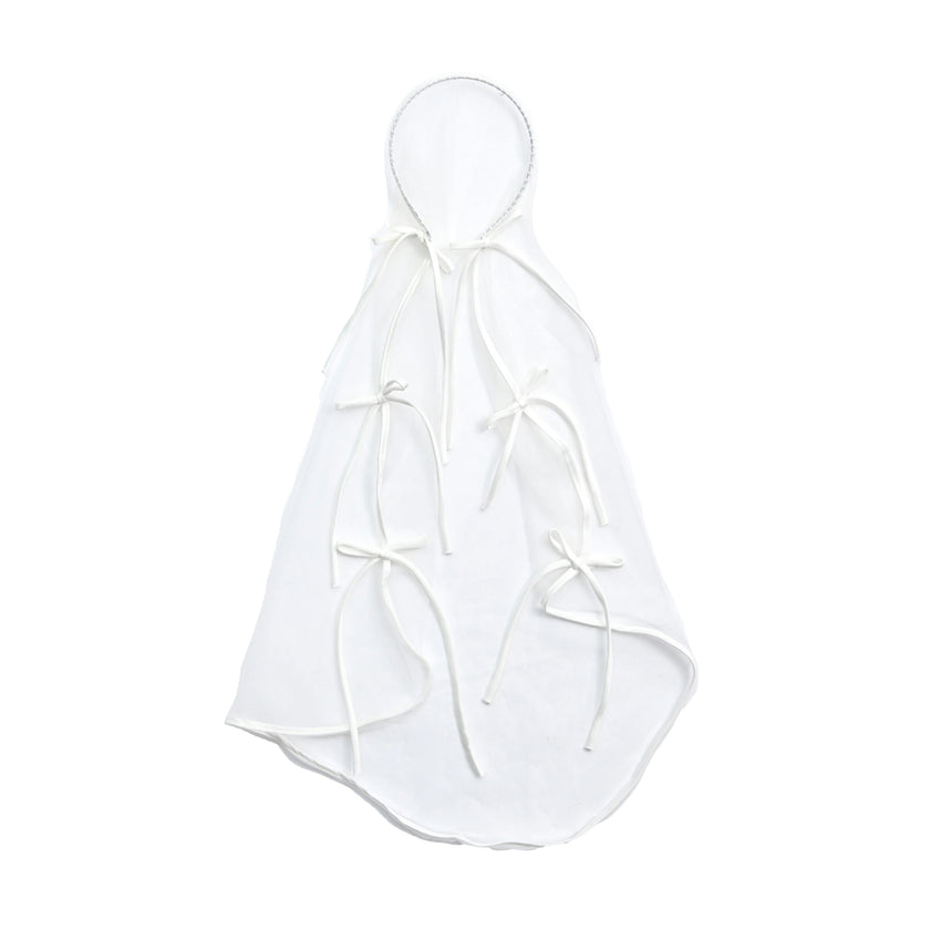 White Ribbon-Tie Mesh Veil