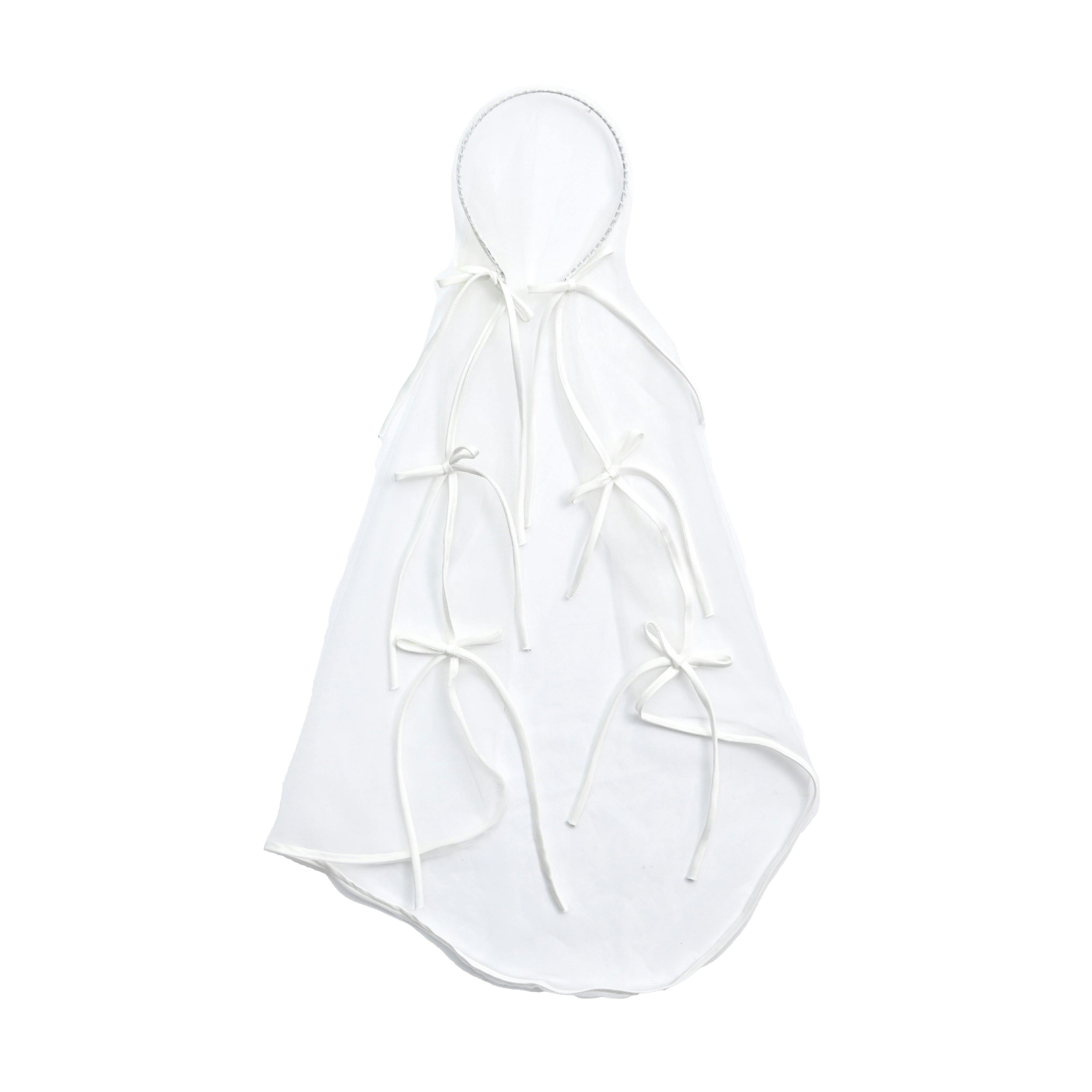 White Ribbon-Tie Mesh Veil