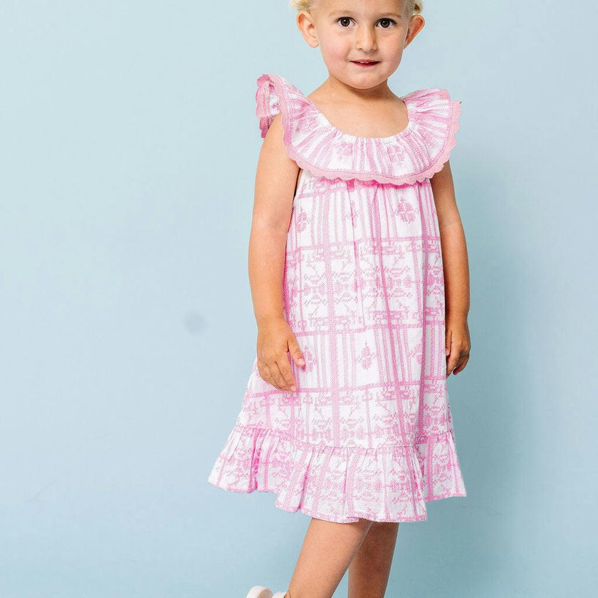Pink Geometric Embroidery Harper Dress