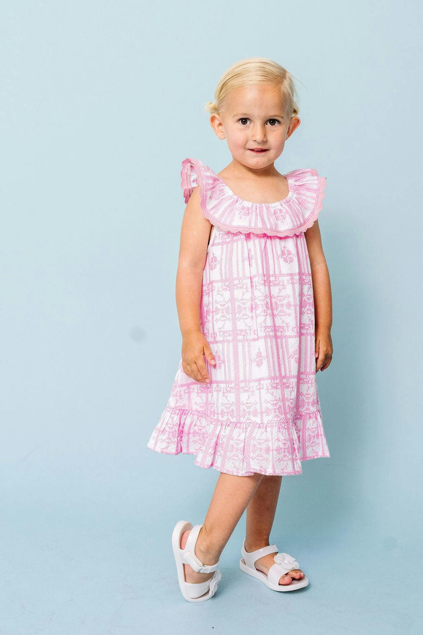 Pink Geometric Embroidery Harper Dress