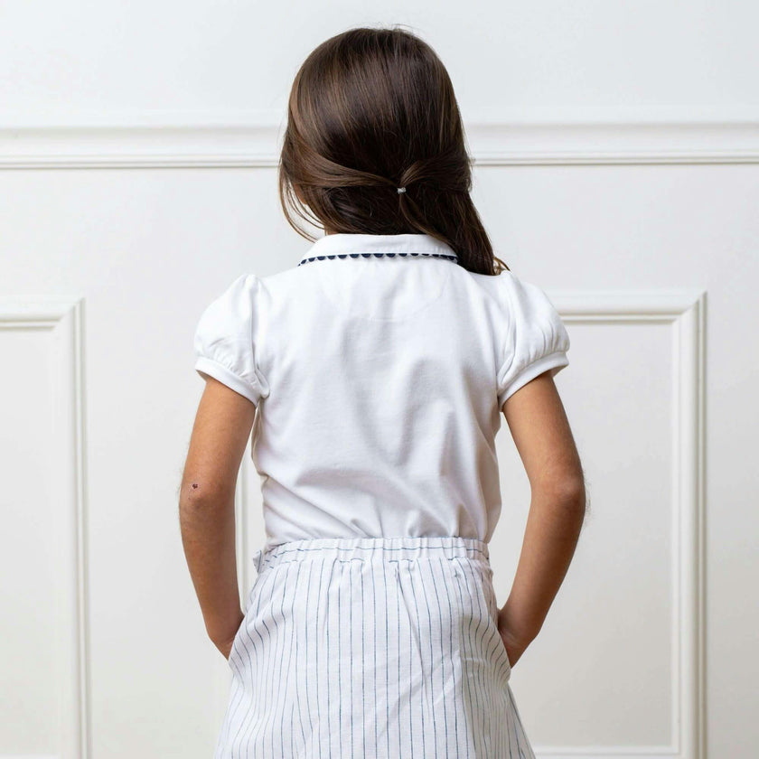 Organic Puff Sleeve Jersey Knit Polo, White