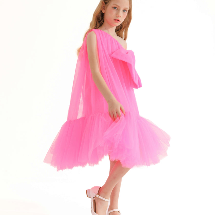 Pink Maggi Neon Bow Tulle Dress