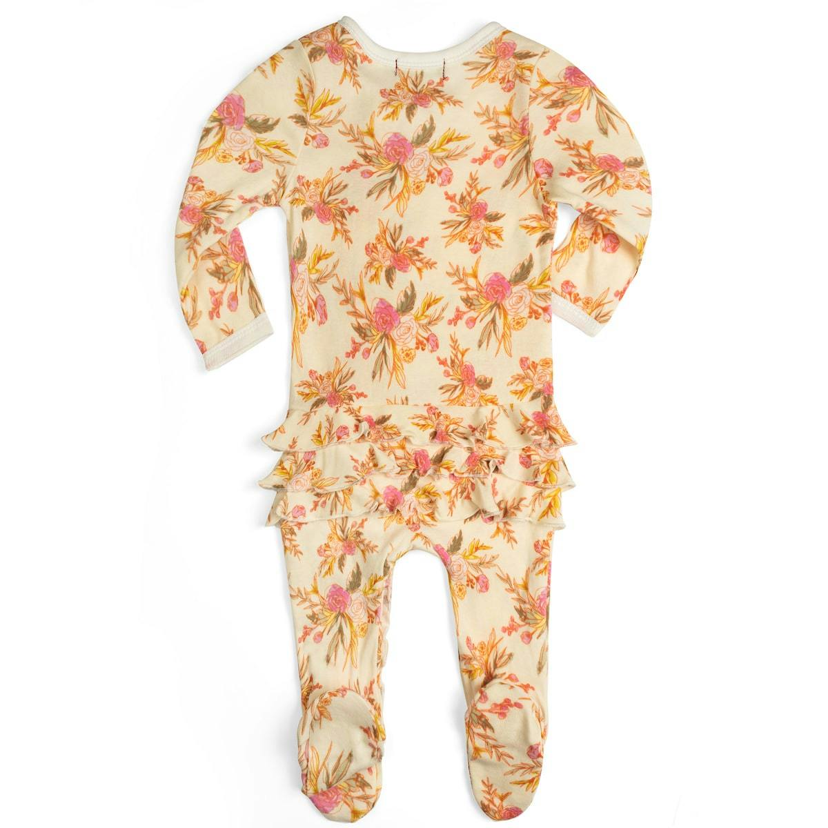 Vintage Floral Organic Cotton Ruffle Zipper Footed Romper