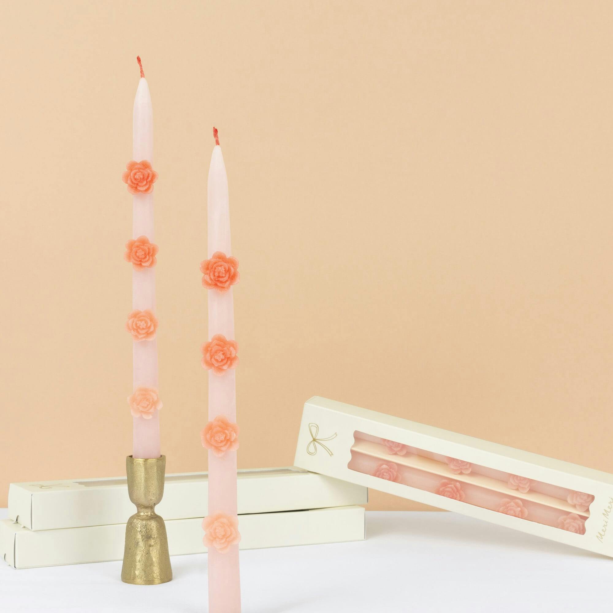 Pink Flower Taper Candles