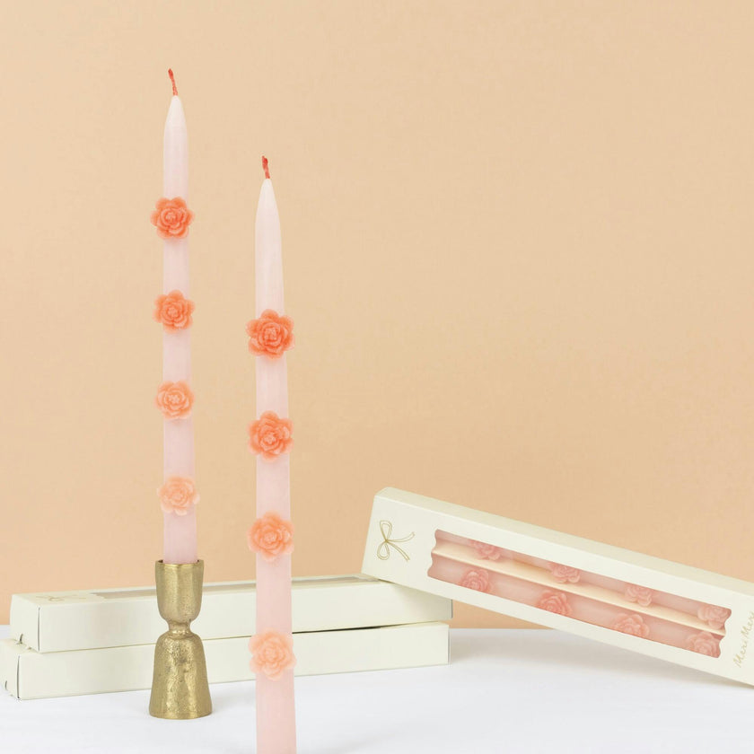 Pink Flower Taper Candles