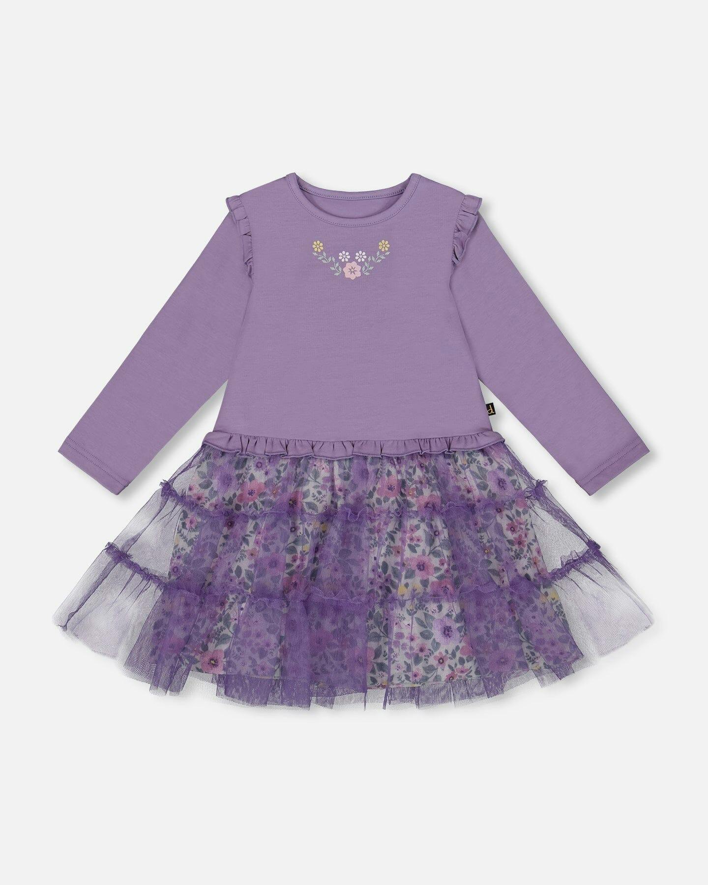 Bi-Material Dress with Muslin and Mesh Skirt