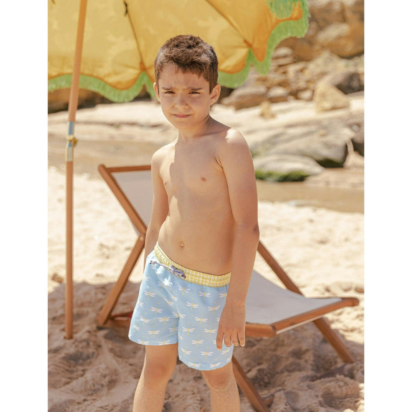 Dragonfly Classic Swim Shorts. Blue And Yellow, Yellow