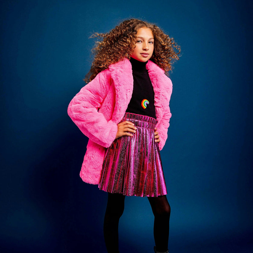 Foil Metallic Pleated Skirt