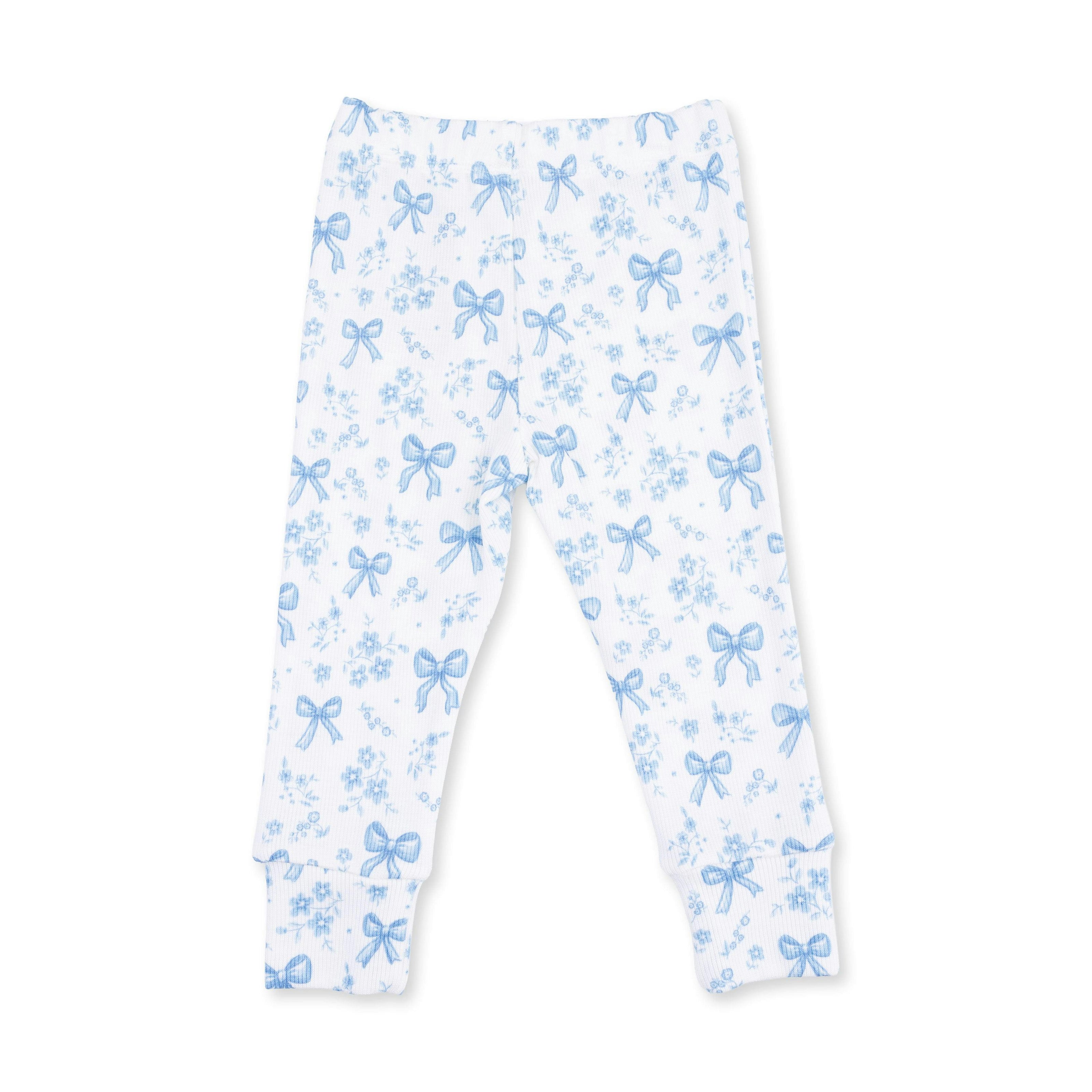 Blue Bows and Flowers - Short Sleeve Loungewear Set