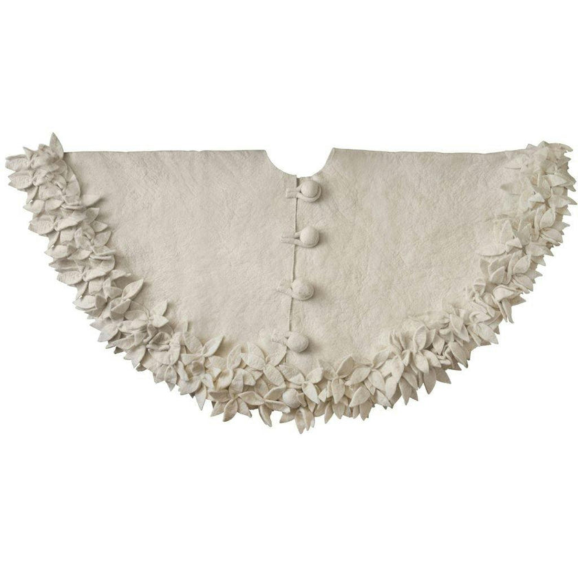 Handmade Felted Wool Overlapping Flowers Border Cream Christmas Tree Skirt 26"/48"/64"/72"