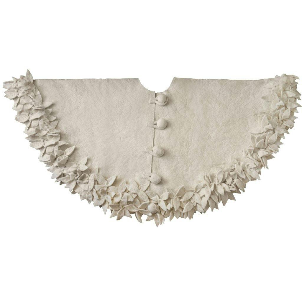 Handmade Felted Wool Overlapping Flowers Border Cream Christmas Tree Skirt 26