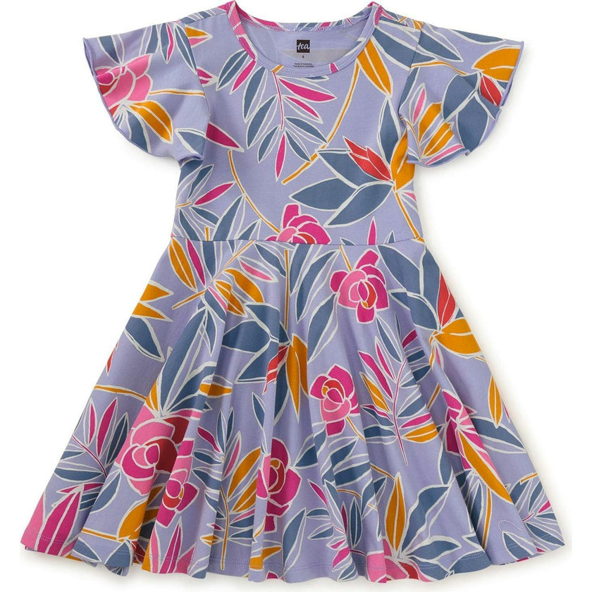 Flutter Sleeve Twirl Dress, Blue