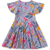 Flutter Sleeve Twirl Dress, Blue