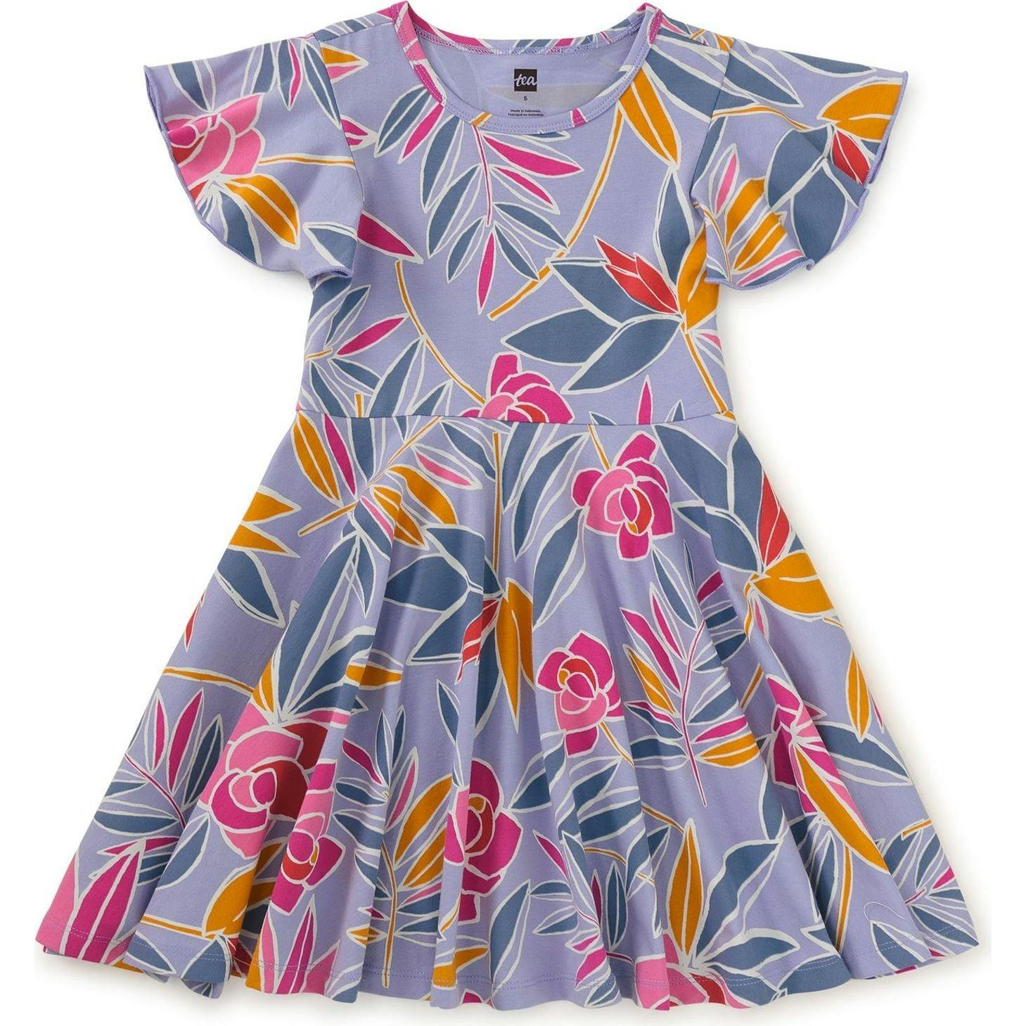 Flutter Sleeve Twirl Dress, Blue
