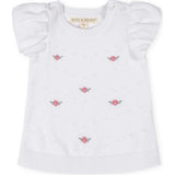 Organic Ruffle Sleeve Pointelle Sweater, White