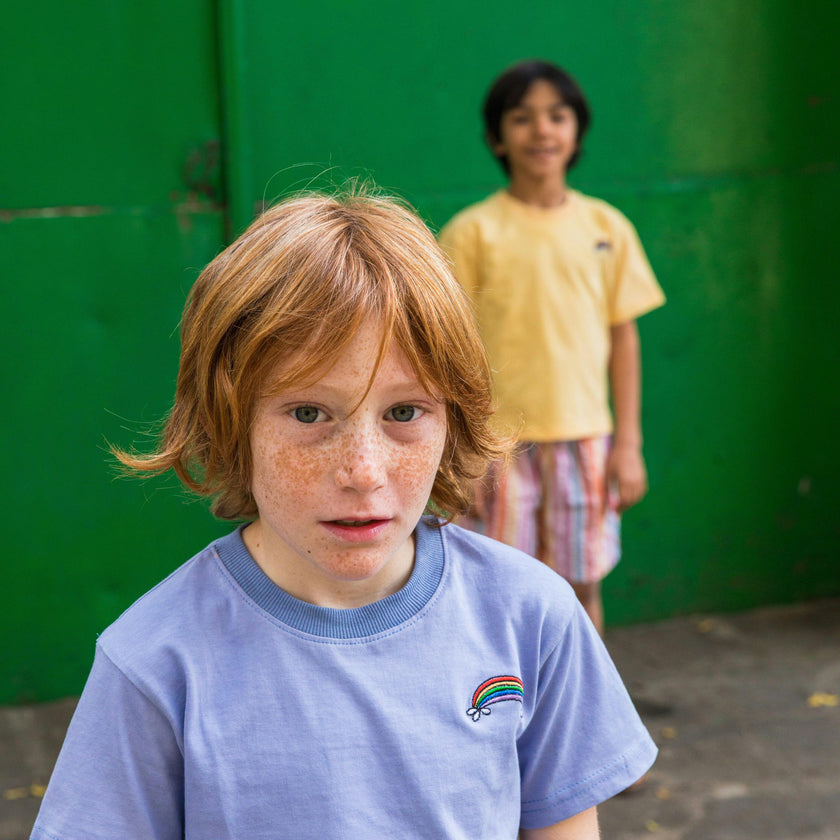 Blue T-shirt and Rainbow Shorts Set
