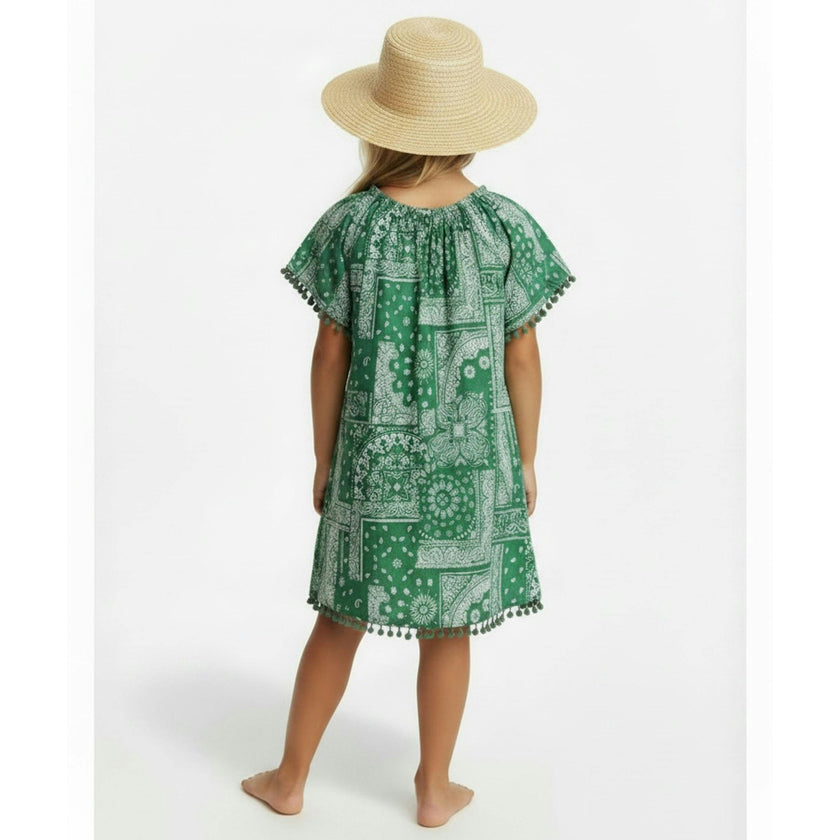 Mini Capucine Girls' Kaftan Patchwork Bandana, Green