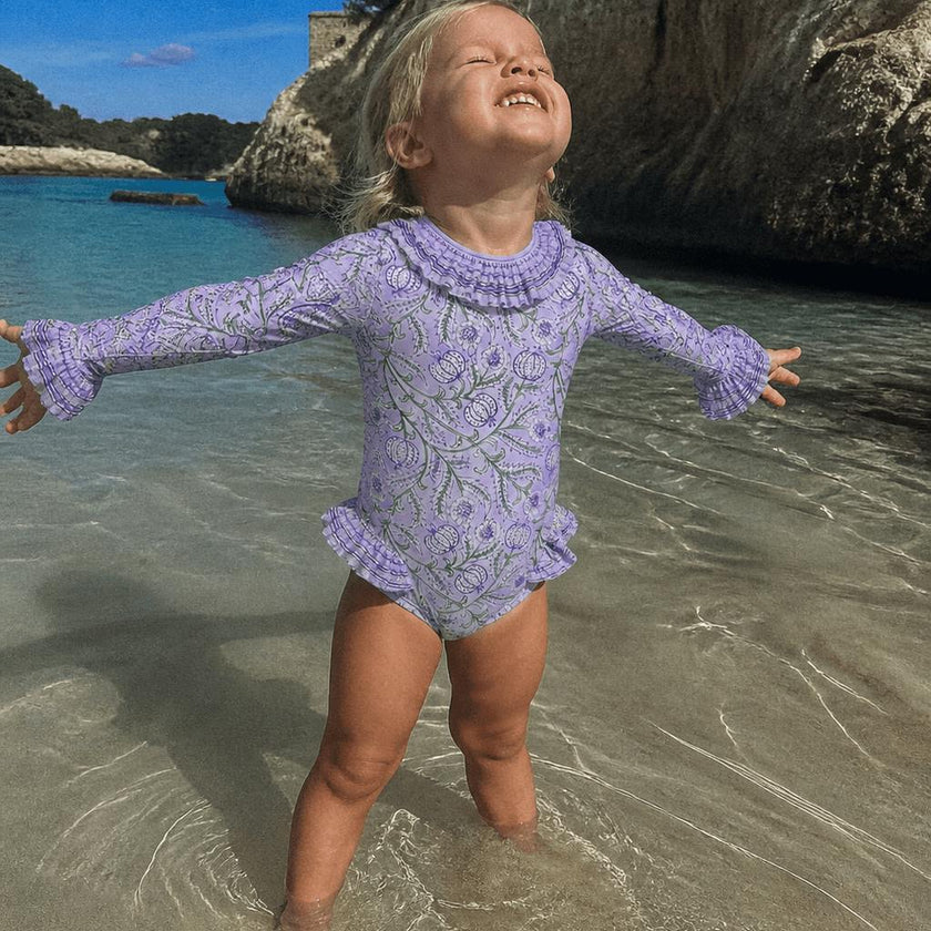 Long Sleeve One-Piece Swimsuit, Purple | POPPY BABY