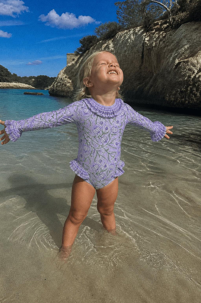 Long Sleeve One-Piece Swimsuit, Purple | POPPY BABY