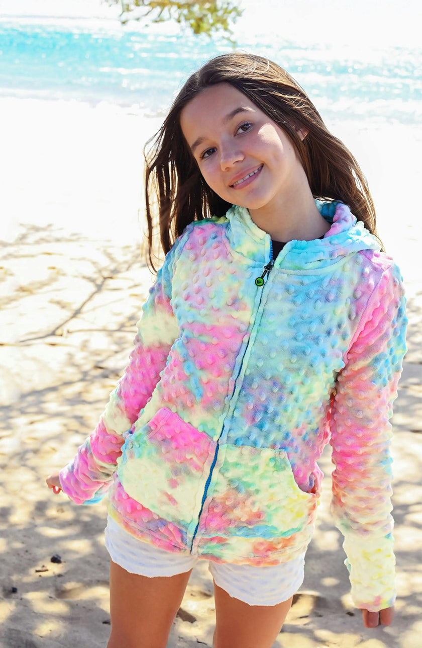 Minky Bubble Zip Hoodie - Cotton Candy Tie Dye