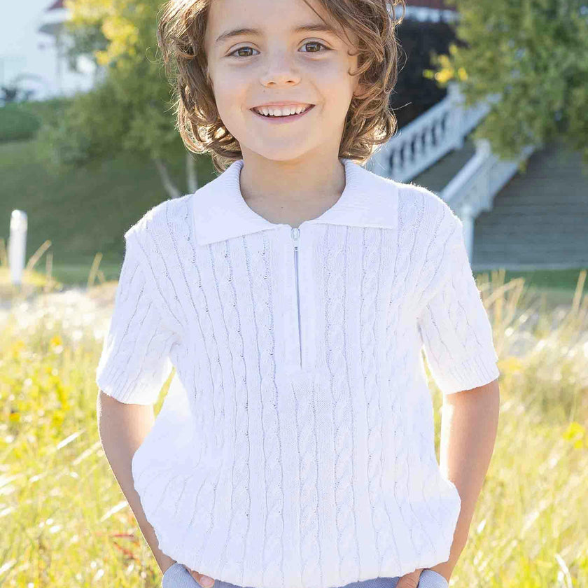 Short Sleeve Polo Cable Sweater
