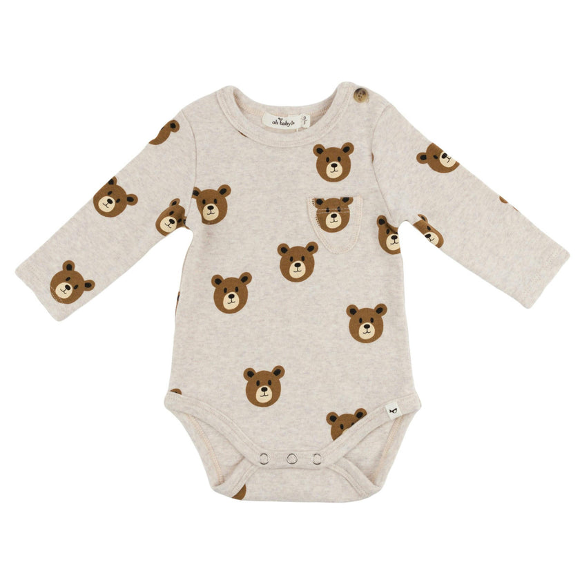 Teddy Face Print Pocket Onesie