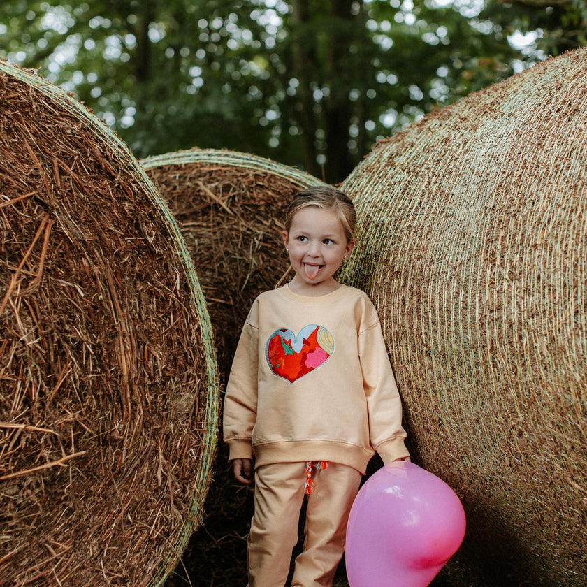 Orange Happy Heart Sweatshirt + Pants Set