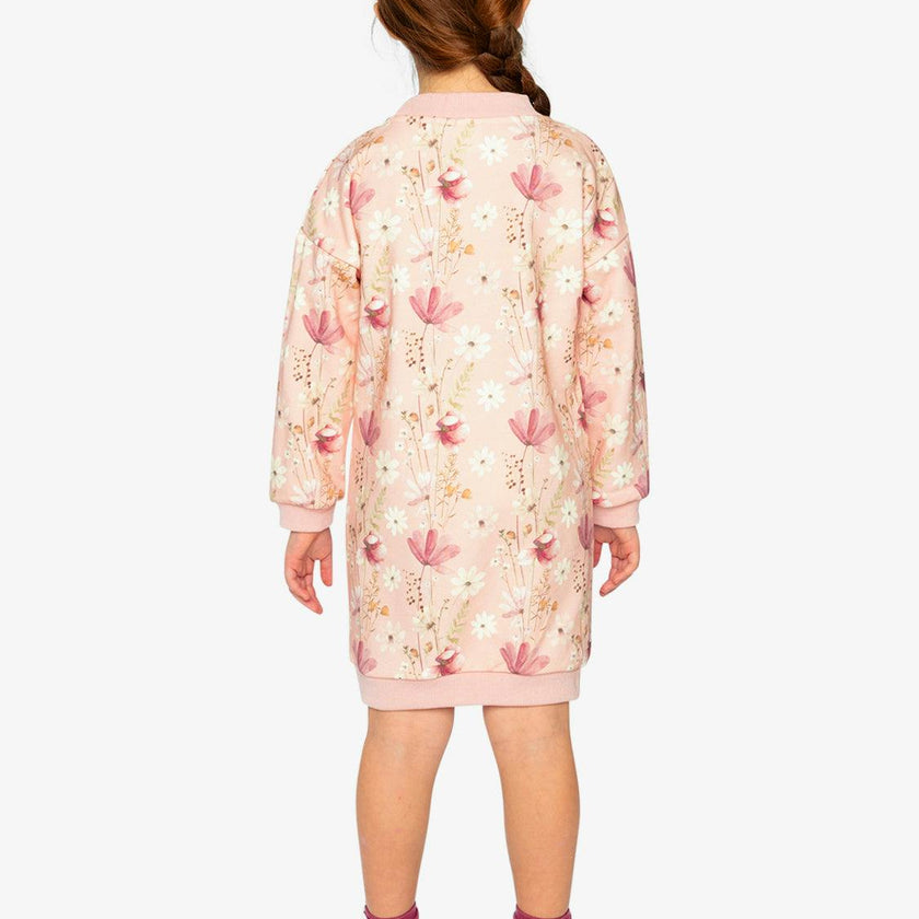 French Terry Dress Pink Printed Flowers