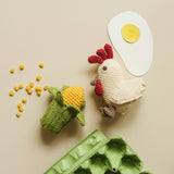 Chicken & Corn Rattle Gift Box 🌽👀🐓 100% organic cotton crochet rattles