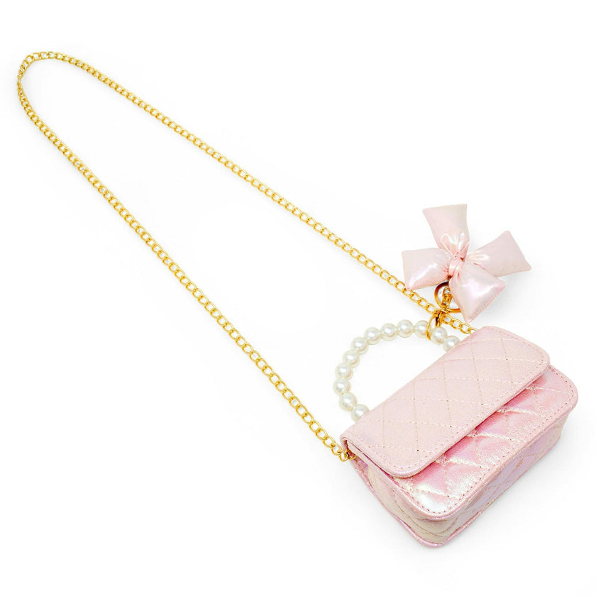 Shiny Quilted Fluffy Bow Handbag
