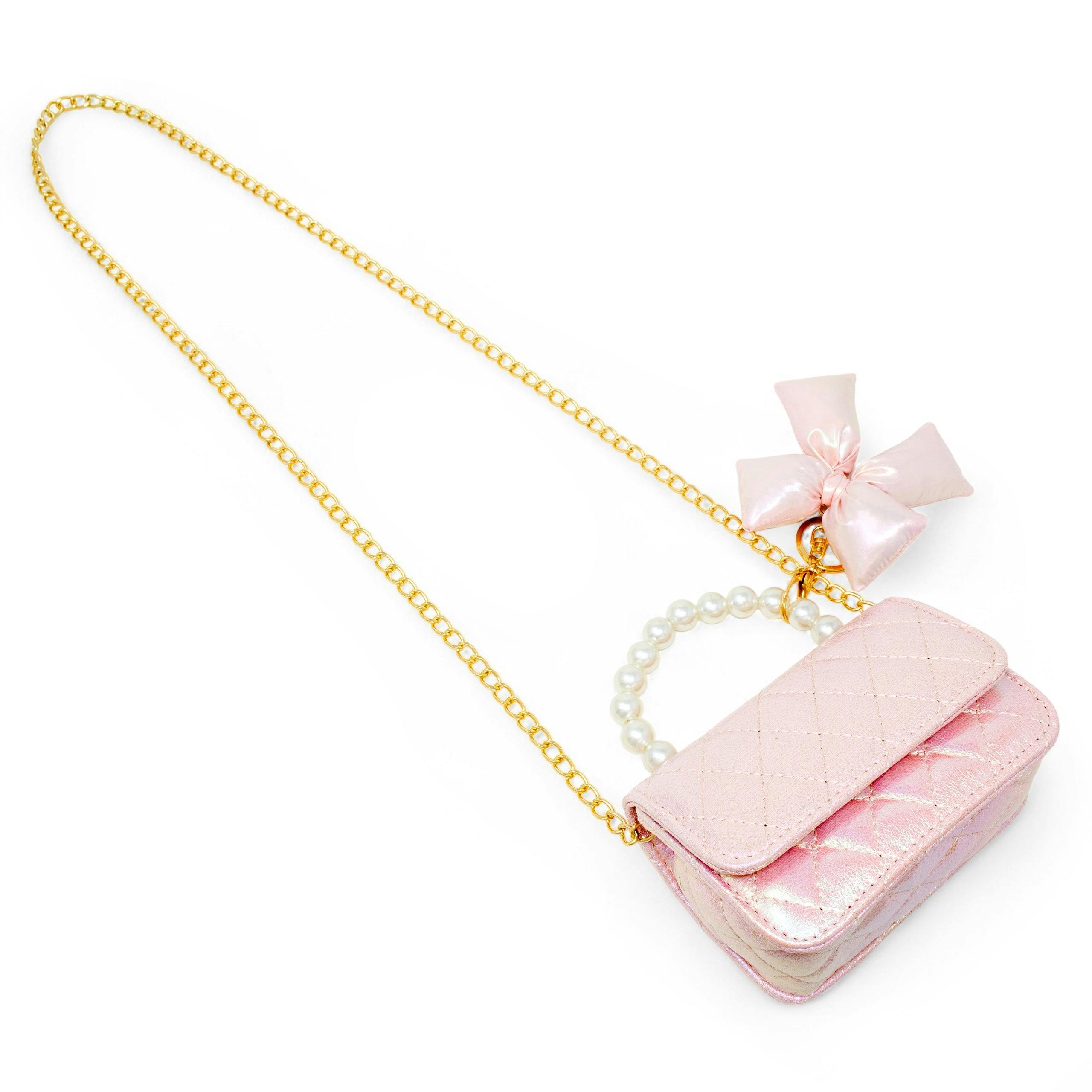 Shiny Quilted Fluffy Bow Handbag
