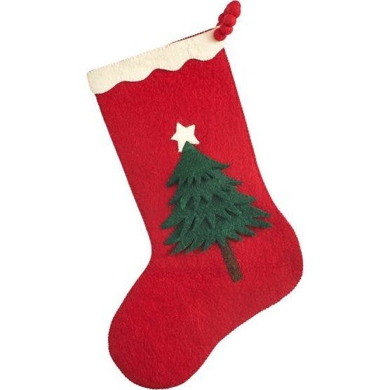 Hand Felted Wool Christmas Stocking - Tree Red