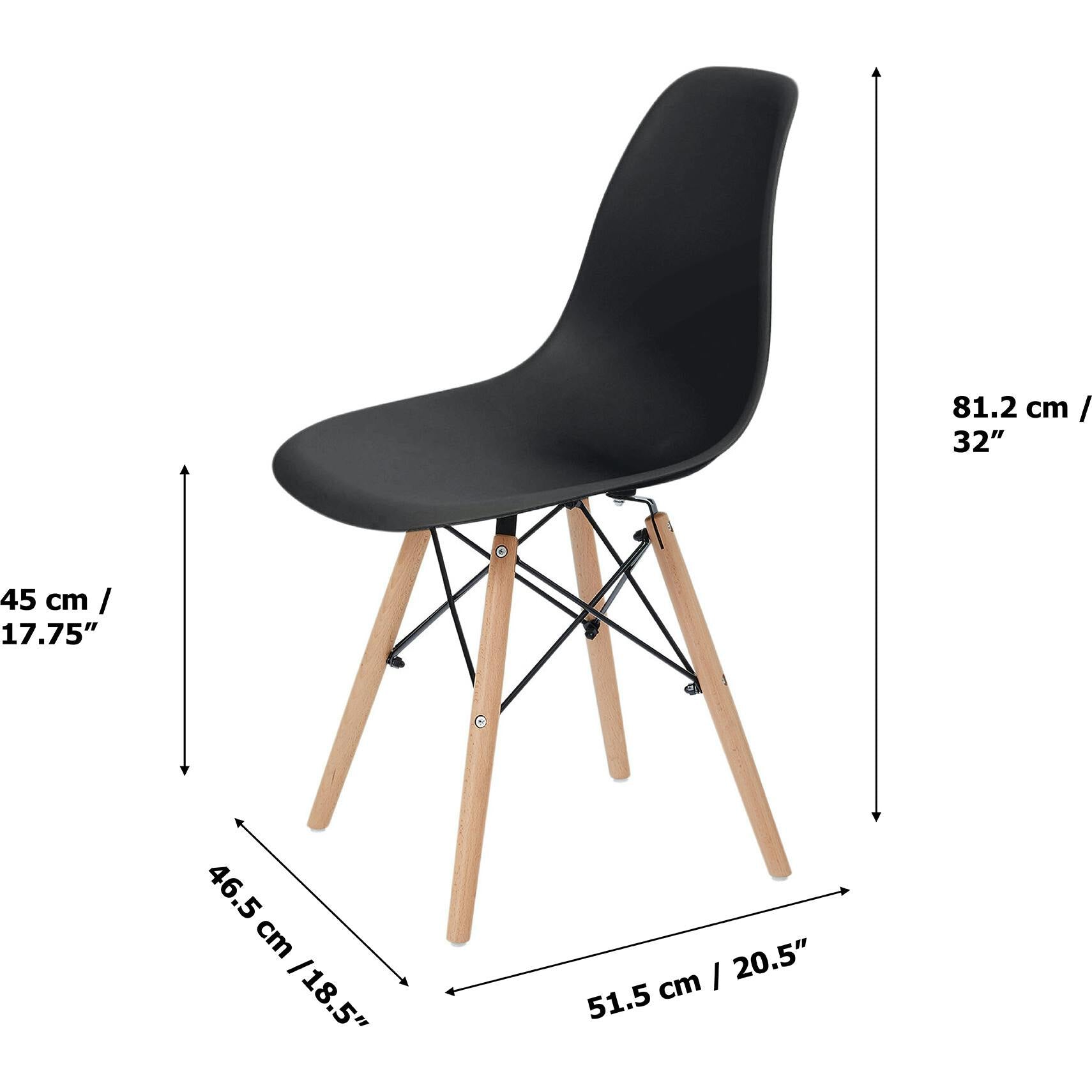 Allan Plastic Side Dining Chair with Wooden Legs Set of 2