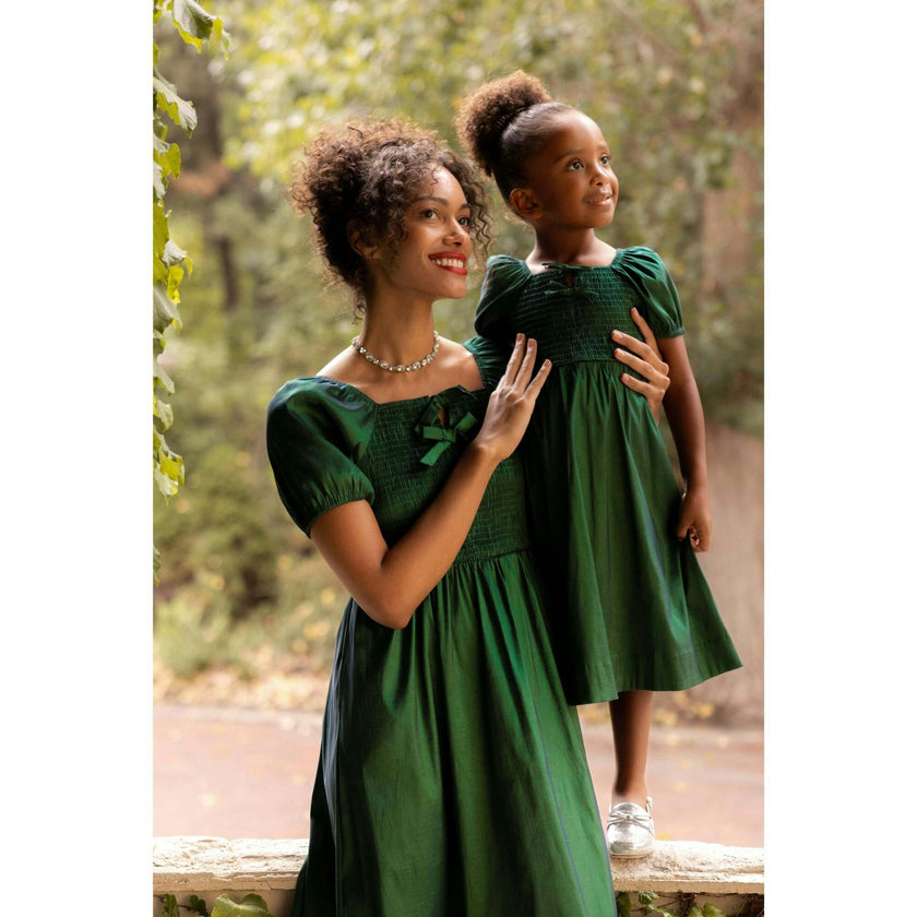 Mini Cassie Dress in Green Taffeta