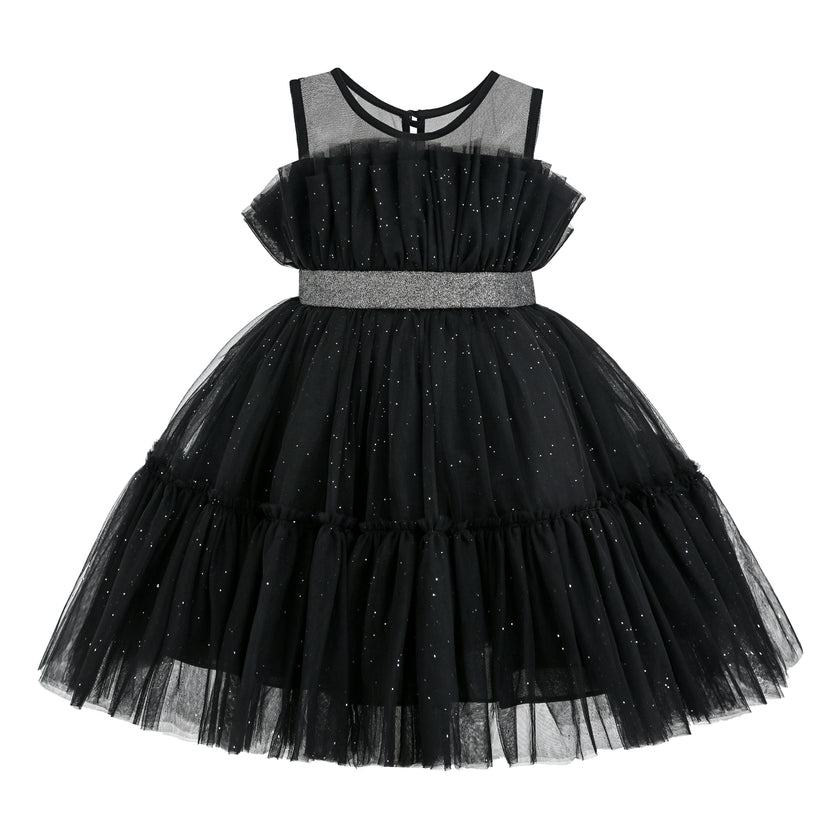Black Isolara Tulle Glitter Bow Dress