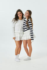 Adele Creamy White With Heart Shell Buttons Cable Knit Sweater Cable Knit Button Down