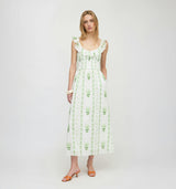 The Cambria Nap Dress - White/Green Arcadia Border