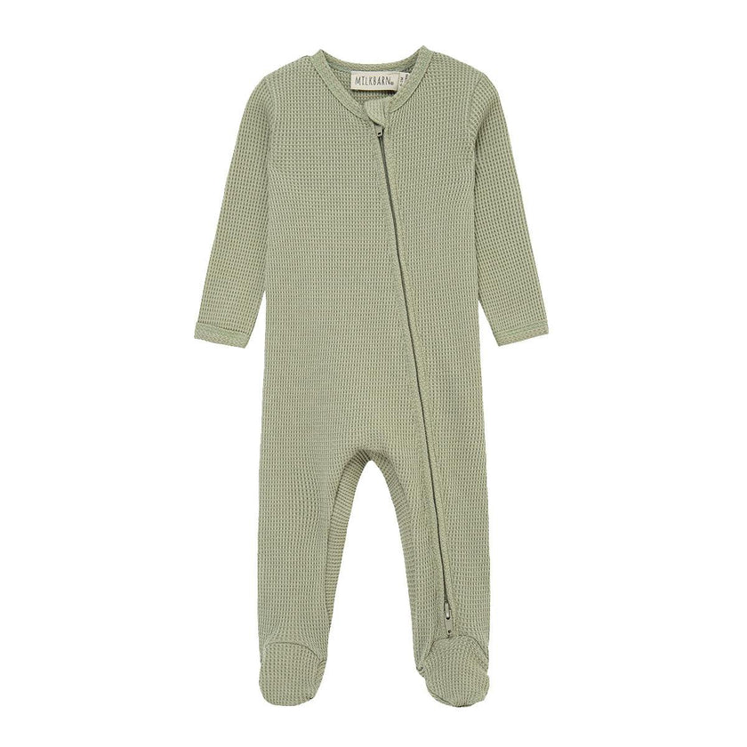 Tea Waffle Zipper Footed Romper