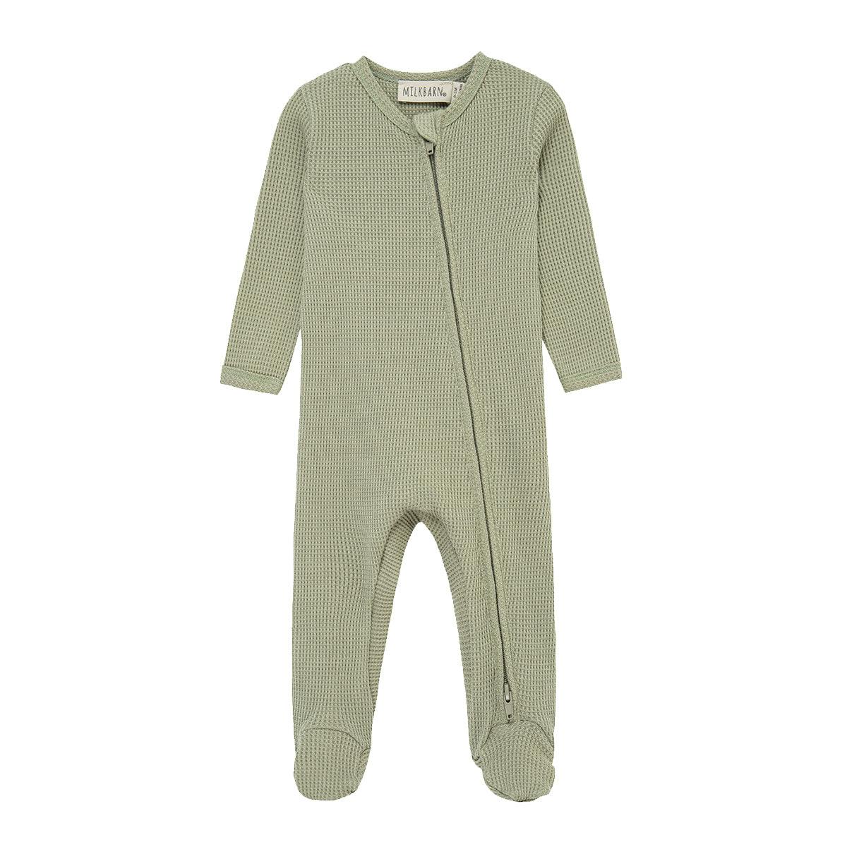 Tea Waffle Zipper Footed Romper