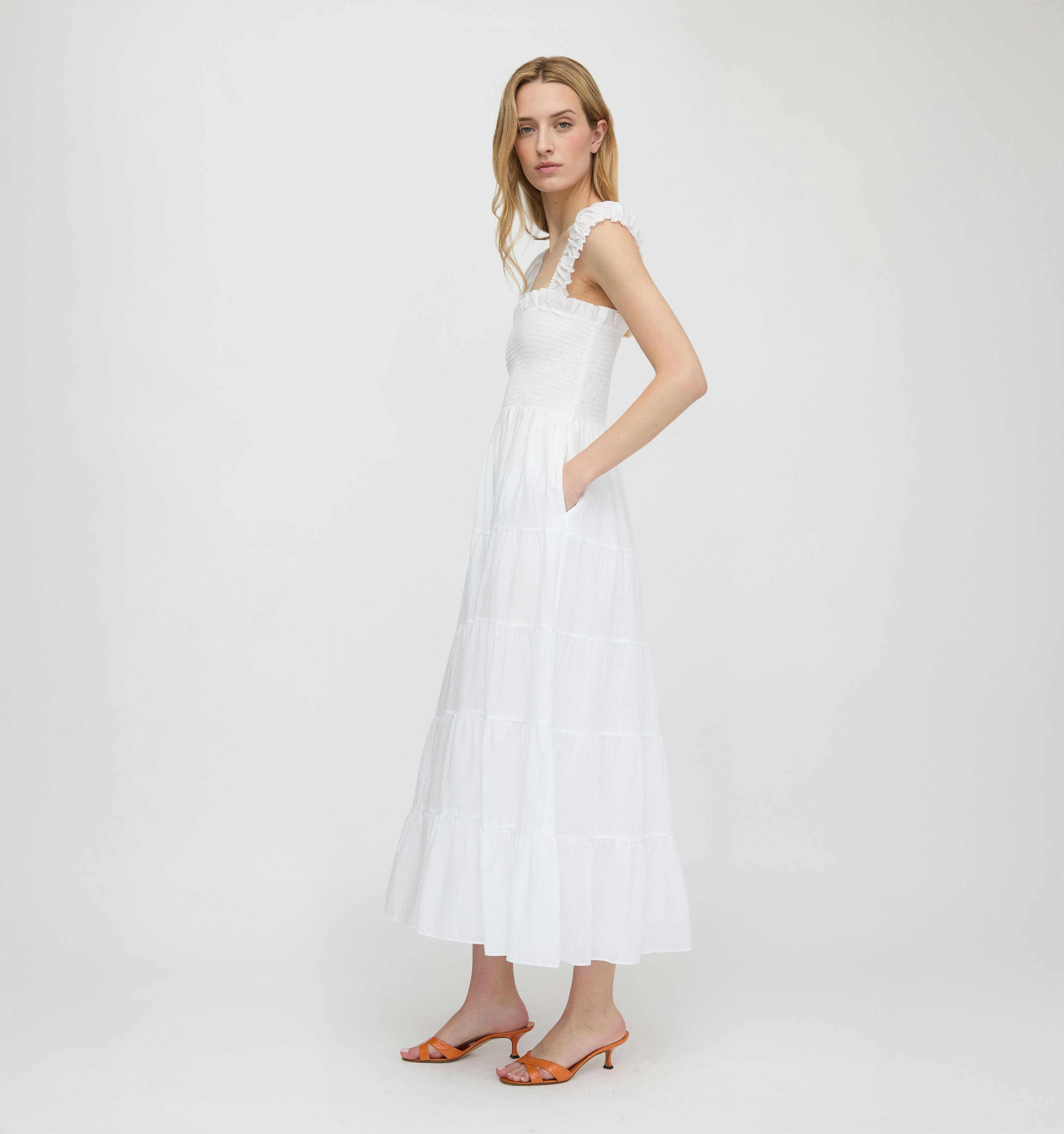 The Stella Nap Dress - White Shadow Stripe