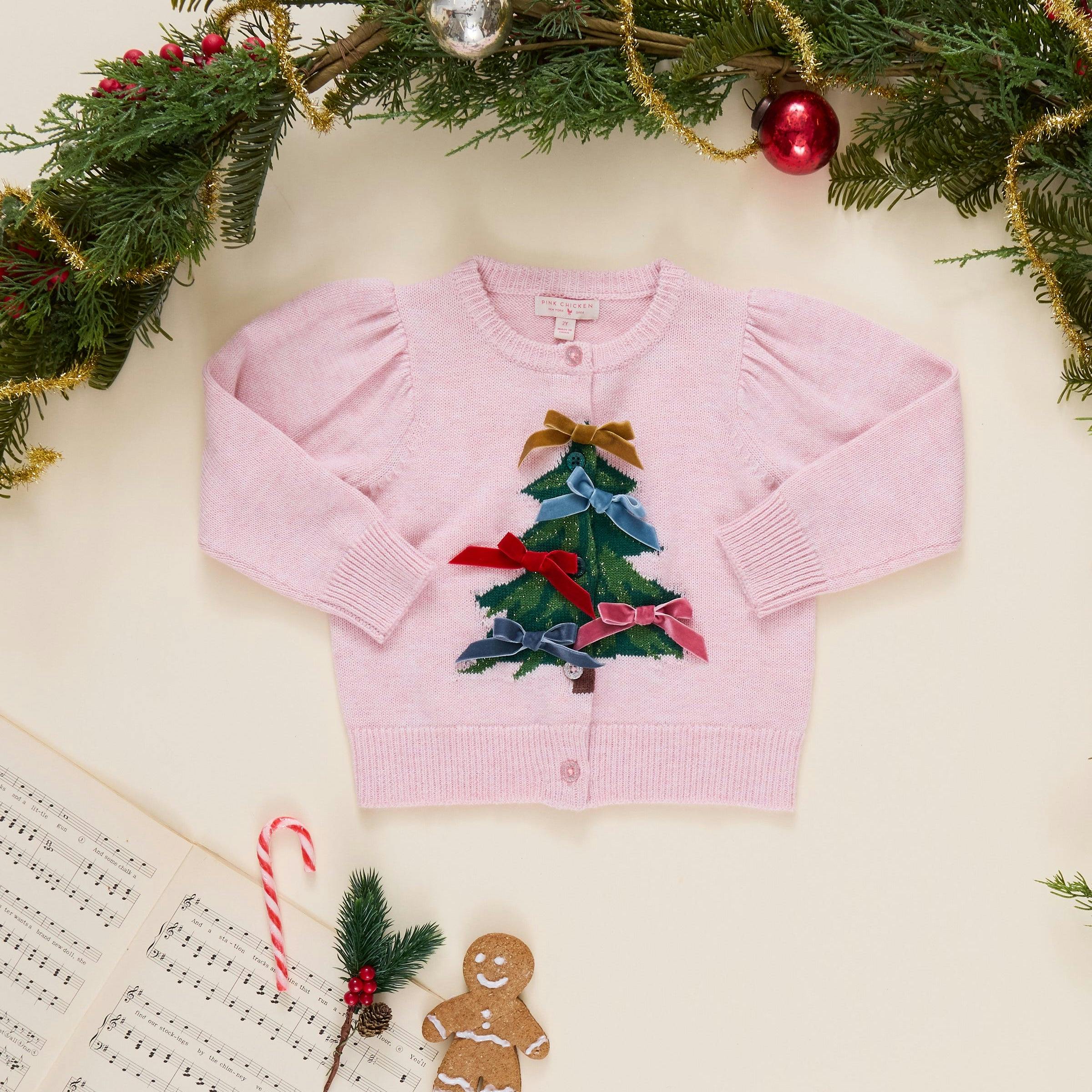 Girls Constance Sweater - Tree Bows