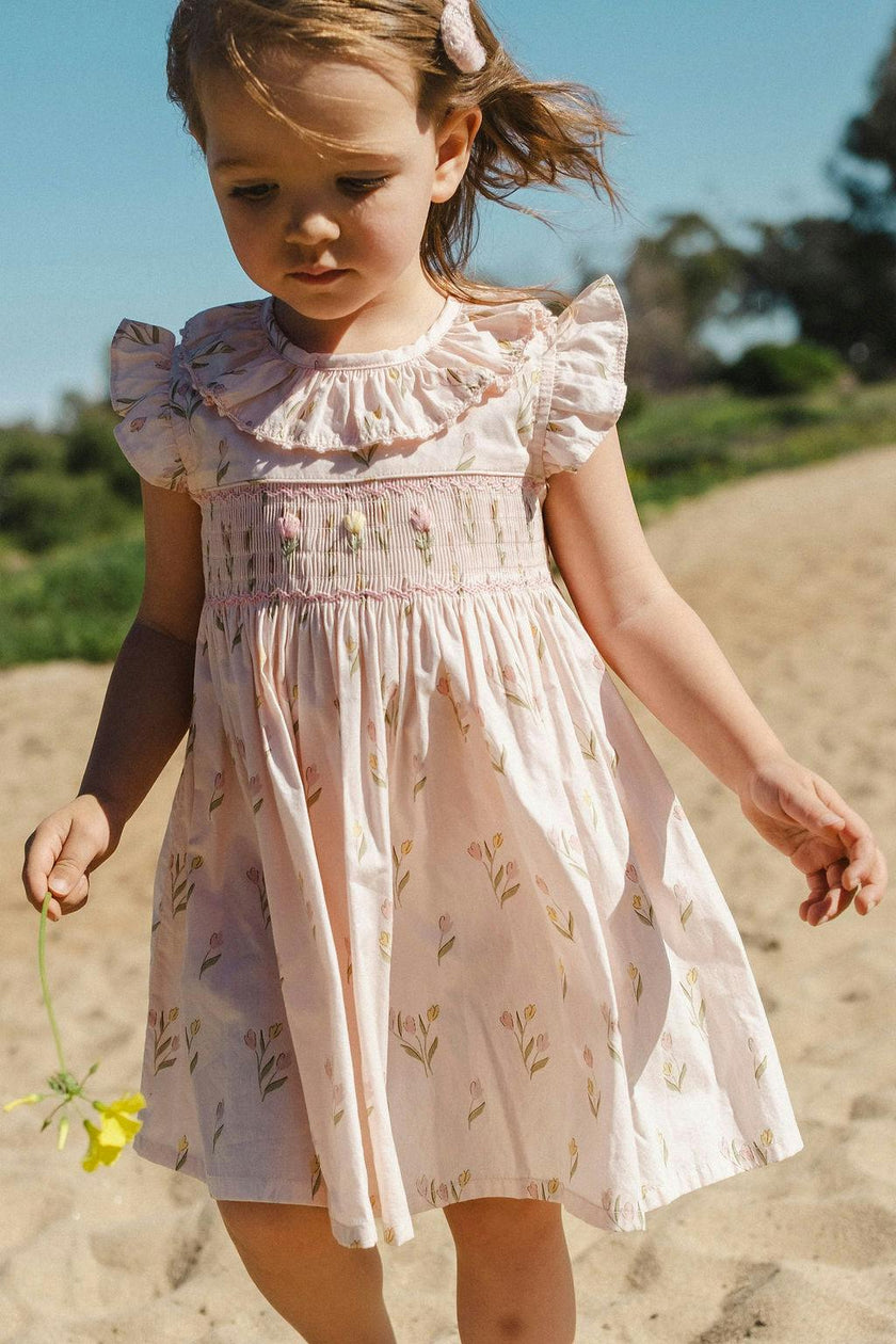 Smock Flutter Dress in Dancing Tulips