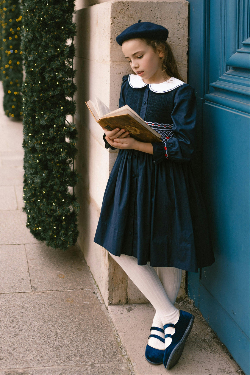 MARINE NAVY SMOCKED DRESS